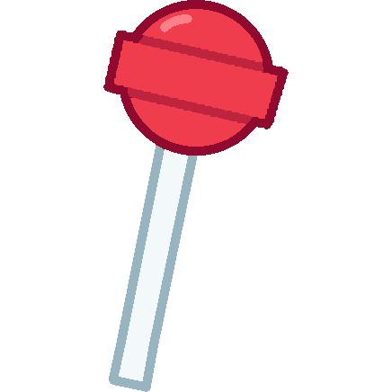 a red spherical lollipop with a band around the centre.
